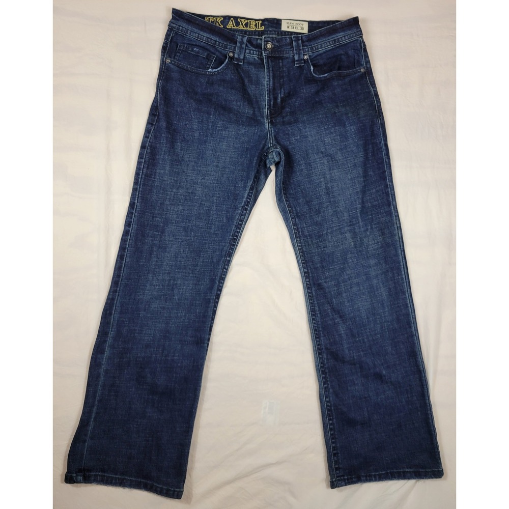 TK Axel Mens Slim Bootcut Jeans Dark Wash Blue Stretch Denim 34x30